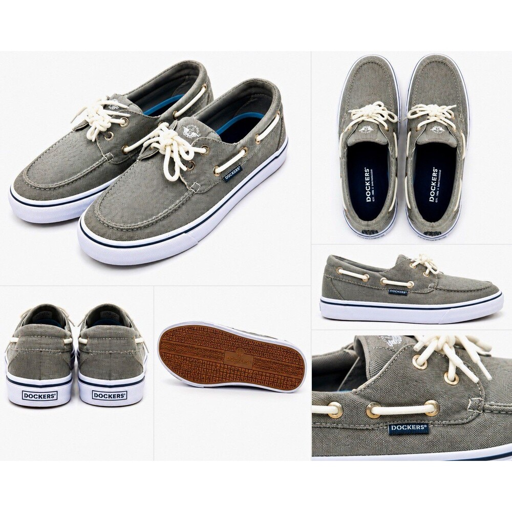 Dockers Men's Gray/White Canvas Lace-Up Boat Shoes Casual Size 7.5
